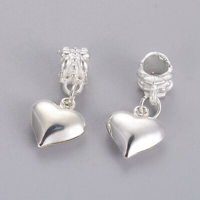 

Alloy European Dangle Beads Large Hole Heart Beads Silver 255mm Hole 5mm