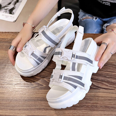 

Ins Super-Fire Sandals Female Summer Student Sets of Thick-soled Muffin Shoes Reflective Sports Shoe Tide