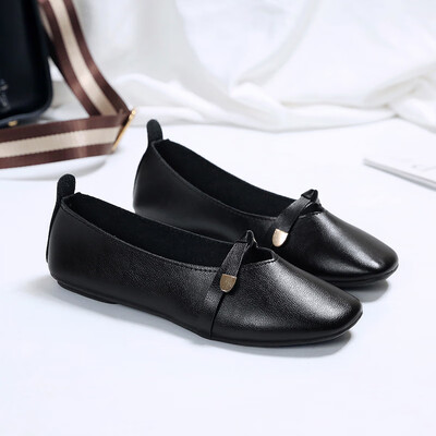 

2019 new spring&autumn flat-bottomed square-headed shoes women shallow bow soft black flat-heeled work bean shoes