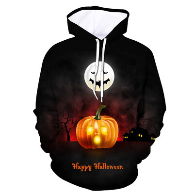 

Toponeto Mens Scary Halloween Pumpkin 3D Print hooded Party Long Sleeve Hoodie Blouse
