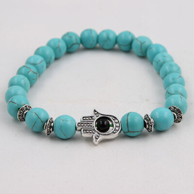 

8 mm Hand of Fatima Overload Beads Natural Volcanic Stone Tigers Eye Stone Bracelet Unisex Pair of Jewellery