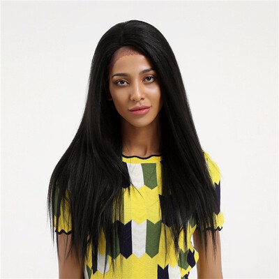 

Element Synthetic Long Hair Wig Black Swiss Lace Front Side Part 26 Inch Long Straight Full Wigs For Black Women