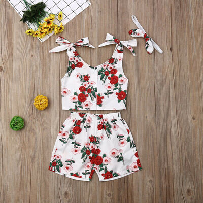 

Baby Girls Kids T-shirt Tops Pants Headband Outfit Clothes Set Summer
