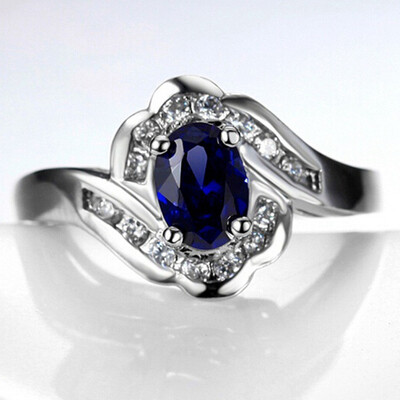 

Perfect Exquisite Women Micro-Diamonds Around Deep Sea Blue Sapphire Gemstone 925 Sterling Silver Ring