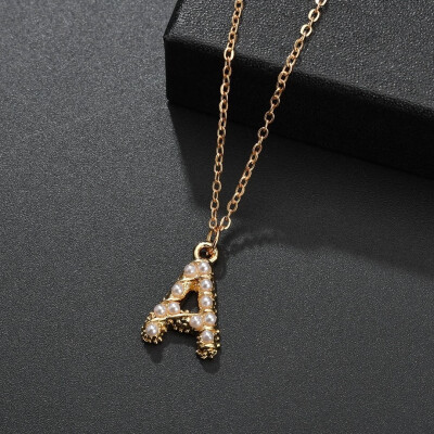 

New Alloy Necklace Creative Design Simple Female Letters Pearl Pendant Necklace Jewelry Beautiful Romantic Wedding Party