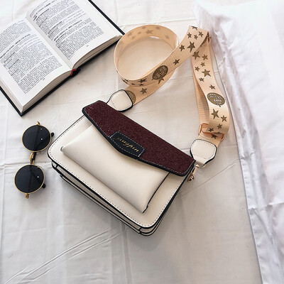 

Advanced sense bag foreign air bag 2019 new summer fashion sequin shoulder bag wide shoulder strap diagonal cross small square bag