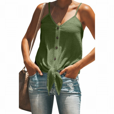 

Sexy vest womens T-shirt V-neck single-breasted bottom knotted top