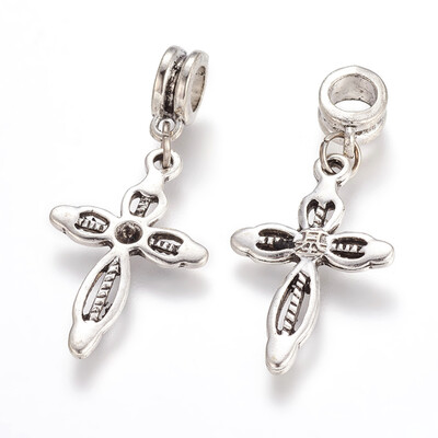 Alloy European Dangle Beads Cross Antique Silver 39mm Hole 5mm