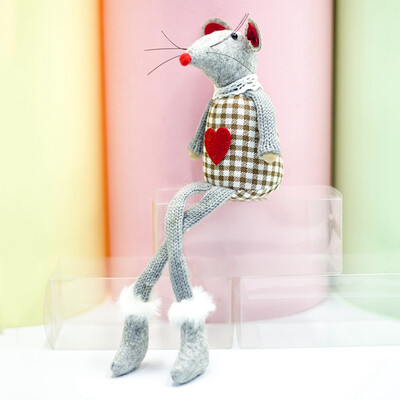 

Christmas Decorations Plaid Cloth Christmas Yarn Long Foot Mouse Figurine Decoration Christmas Doll Gift