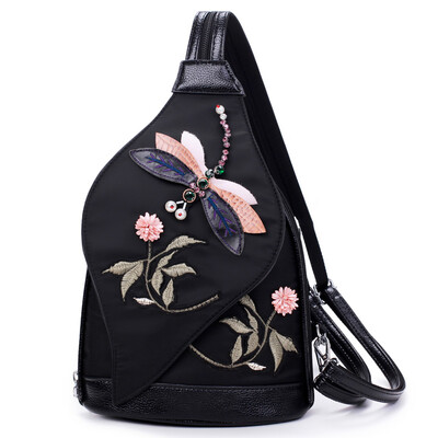 

3D Diamond Dragonfly Women Shoulder Bag Embroidery Flower Ladies Backpacks School Bags For Girls
