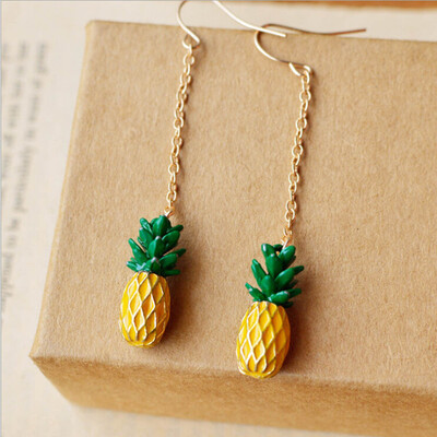 

Pineapple Strawberry Long Alloy Chain Drop Dangle Ear Stud Earrings