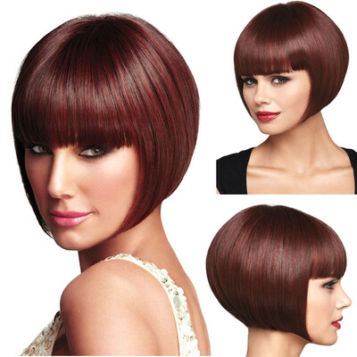 

〖Follure〗28CM Girl Natural Wine Party Wig Short Full Straight Hair Fashion Synthetic Wig