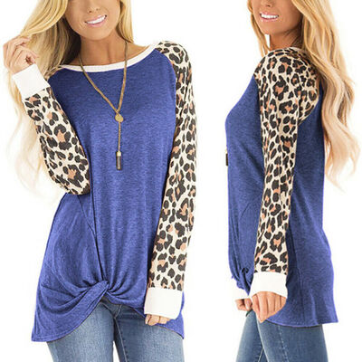 

Womens Leopard Long Sleeve Blouse Tee Ladies O Neck Casual Loose Tops T-Shirt