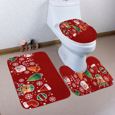 

〖Follure〗3PCS Christmas Bathroom Non-Slip Pedestal Rug Lid Toilet Cover Bath Mat Set