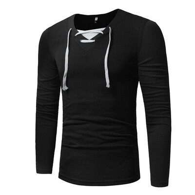 

Toponeto Fashion Mens Needle show Autumn Long Sleeve Casual Fit Cotton Round Top Blouse