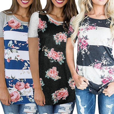 

2018 Ladies Summer Womens Floral Tops Fashion Blouse Ladies Casual Short Sleeve T-Shirt