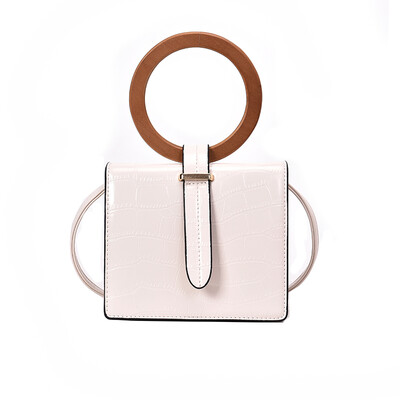 

Stone Pattern PU Leather Crossbody Bags For Women 2019 New Ladies Purses&Handbags With Wood Round Handle Small Shoulder Bag