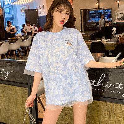 

T Shirt Women Transparent Summer Tops Hollow Out Sexy Ladies Short Sleeve Loose Fake two pieces T-Shirts Women Shirt