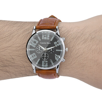 

Gobestart Trend Outdoor Sports Quartz Watch Three-eye Dial Casual Leather Belt Mens Watch