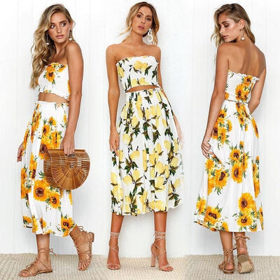 

Womens Summer off shoulder Boho Dress Casual Floral Beach Short Mini Sundress