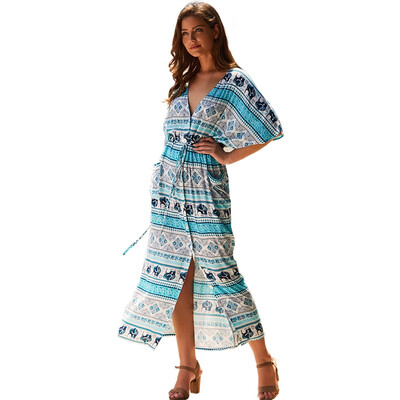 

Early autumn new bohemian split dress high waist ethnic dress