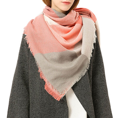 

Gobestart Women Winter Warm Color Stitching Long Wool Shawl Plaid Soft Neck Scarf