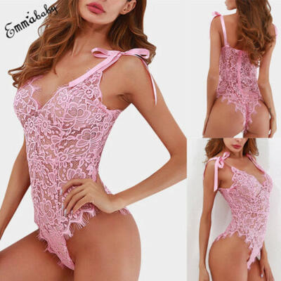 

UK Summer Womens V Neck Lingerie Bodysuit Lace Leotard Vest Tops Jumpsuit