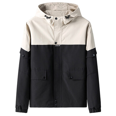 

Toponeto Mens Autumn Casual Hip Hop Splice Plus Size Zipper Pocket Hoodie Thin Coat
