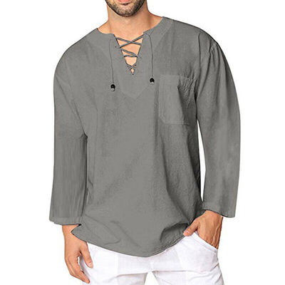 

New Mens Casual T Shirt Cotton Linen Tee Hippie Shirts Long Sleeve Yoga Top