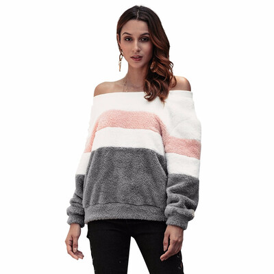 

Fashion Women Off-the-shoulder Sweatshirt Women Autumn&Winter New Striped Sweater Long-sleeved Shirt