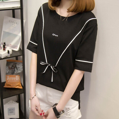 

Starmoon Women Fashion Leisure O-Neck Half Sleeve T-Shirt Stripe Tops Bow Blouse