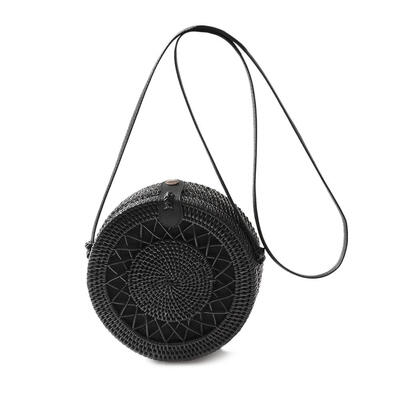 

Rattan Woven Shoulder Handbags Women Solid Color Small Round Crossbody Bags