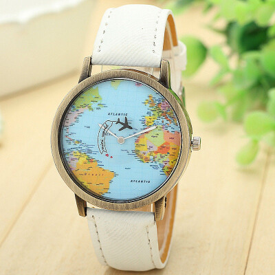 

Top Brand Fashion Plane And World Map Denim Fabric Band Watch Casual Women Wristwatches Quartz Watch Relogio Feminino Gift F