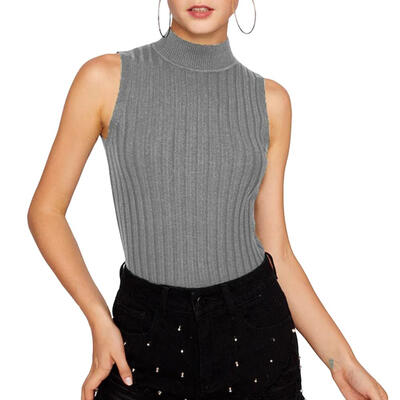 

Fashion Solid Color Sleeveless Slim Fit Ribbed Knitted Tops Sexy Clothing