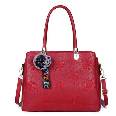 

Pompom Shoulder Handbags PU Leather Women Snowflake Print Crossbody Bags
