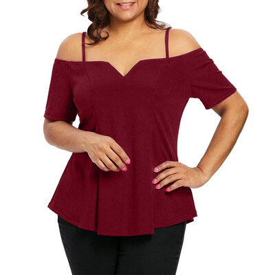 

Roseonmyhand Fashion Womens Plus Size Short Sleeve Cold Shoulder Solid Cami T-shirt Tops