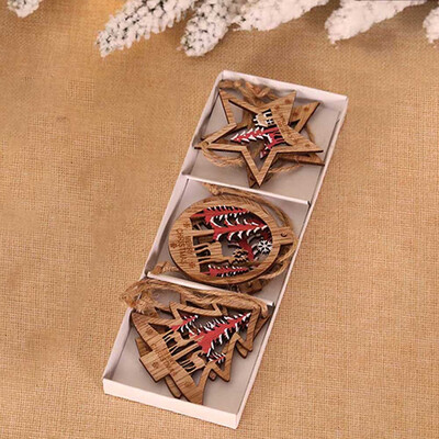 

6Pcs\Set Diy Tree\Star Green&Red Wooden Pendants Ornaments For Christmas Party Xmas Tree Ornaments Kids Gifts Decorations