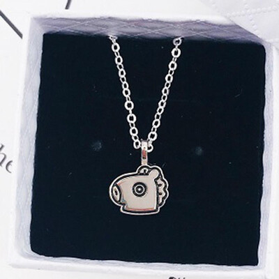 

KPOP BTS Bangtan Boys Same paragraph Cartoon Image Back Lettering Pendant Necklace Alloy Couple Necklace Best Gift for ARMY
