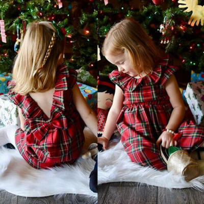 

UK NEW Baby Girl Kids Cotton Check Princess Xmas Party Dresses Clothes Sundress