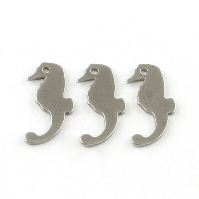 

SeaHorse Smooth Surface 201 Stainless Steel Blank Stamping Tag Pendants Stainless Steel Color 15x7x1mm Hole 1mm