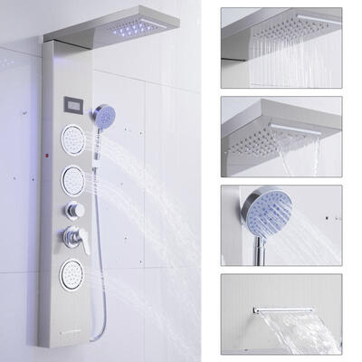 

Greensen Stainless Steel Shower Panel with LCD Display Bathroom Rainfall Waterfall Spray