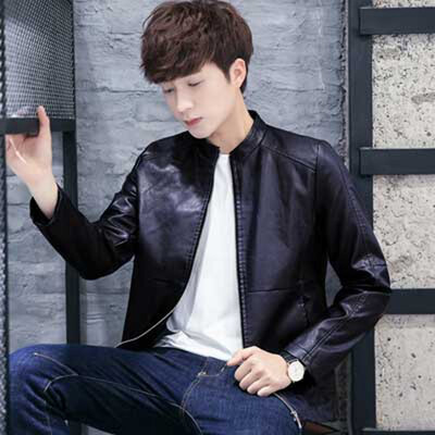 

Mens jacket autumn winter jacket stand collar PU leather casual jacket locomotive