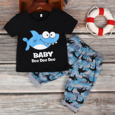 

US Cute Infant Kids Baby Boys Clothes Short Sleeve Tops Shark Pants Outfit 1-5Y