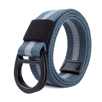 

Trend new stripe color Unisex belt Double ring buckle canvas Men belt fashion casual youth student belt