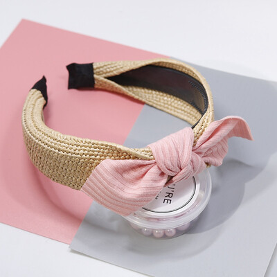 

New Fashion Vintage Bow Knot Cross Hand-Woven Imitate Raffia Holiday Headband Headwear Accessories