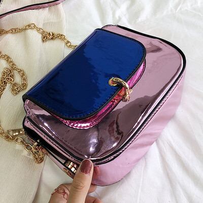 

North bag contrast bag women 2019 new Korean fashion patent leather womens bag simple Joker shoulder Messenger bag