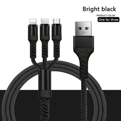 

3 In 1 Multi Charging Cable Premium Nylon Braided USB To Type C Micro USB Lightning Fast Charging Cord-12m