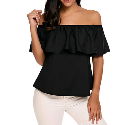 

Starmoon Womens Off Shoulder Ruffles Solid Casual Blouse Loose Shirt Tops