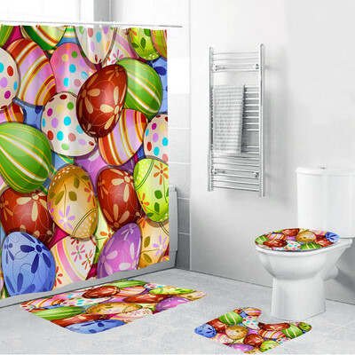 

〖Follure〗4PCS Non Slip Toilet Polyester Cover Mat Set Bathroom Shower Curtain