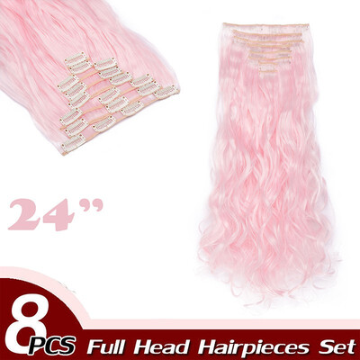 

Curly Full Head Clip Synthetic in Hair Extensions 8 Piece 18 Clips Hairpiece Long Wave for Women
